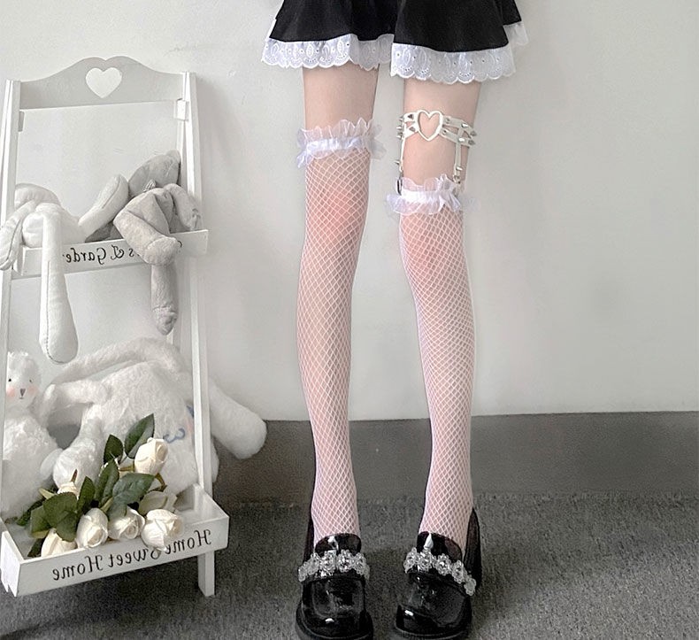 联跃日系jk情趣性感诱惑白黑丝渔网镂空吊带长高筒大腿过膝袜子女蕾丝