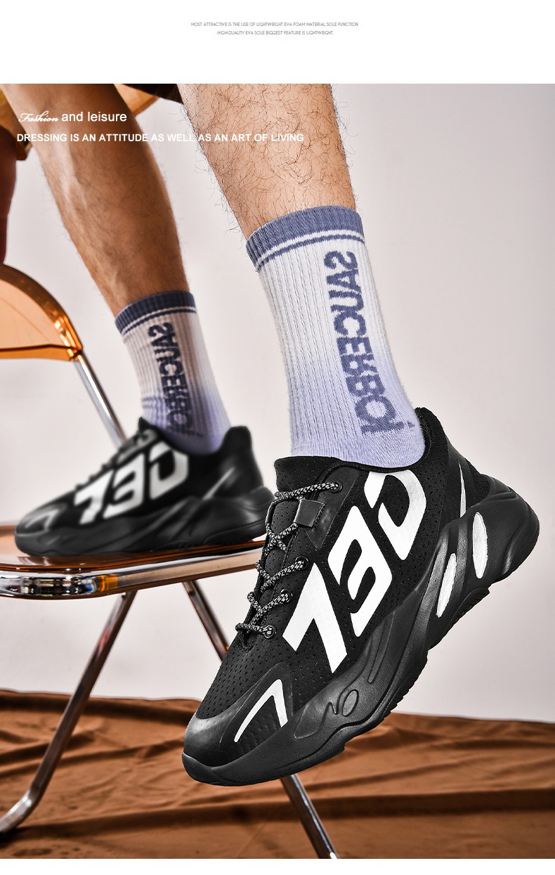 享无界冬季男鞋椰子鞋730莆田休闲鞋运动跑鞋小白色增高老爹鞋 黑色