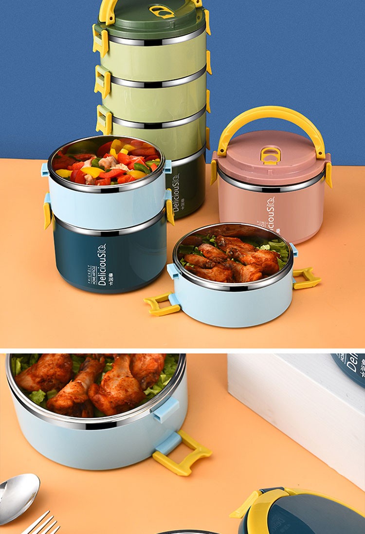 蓝爱保温饭盒多层学生饭盒304不锈钢多层上班族保温桶成人带饭便当盒