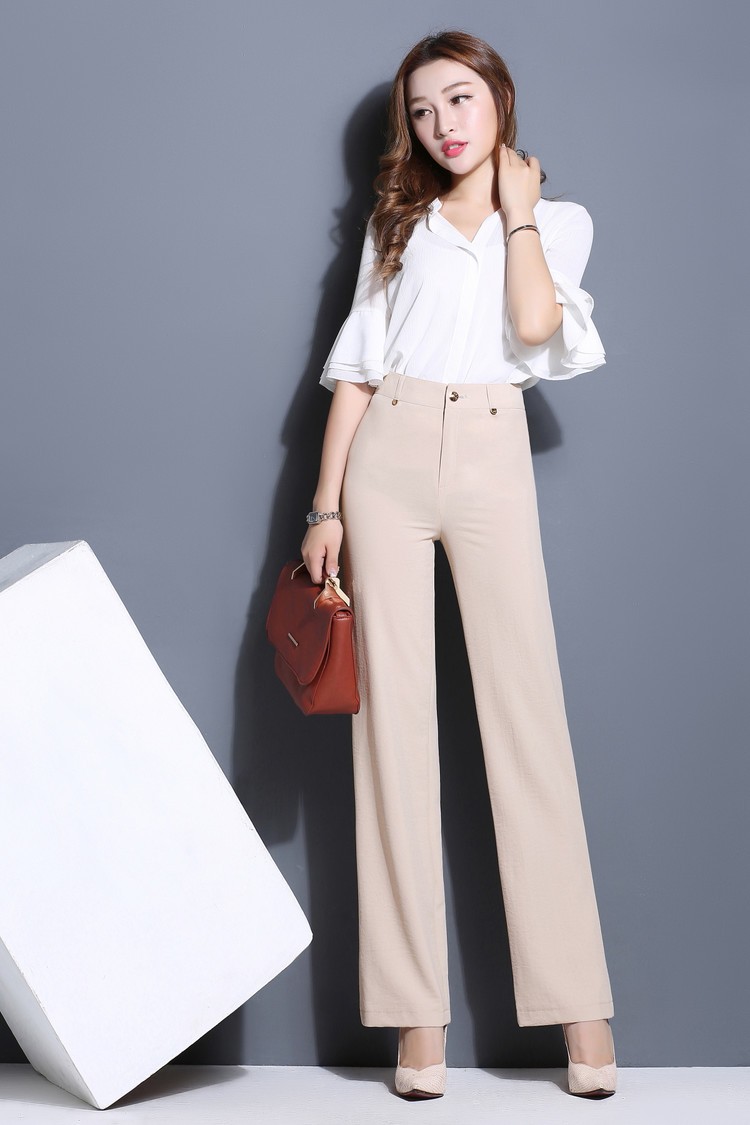 冰丝女裤直筒裤薄款白色长裤垂坠阔腿裤2021夏季高腰显瘦休闲裤子l