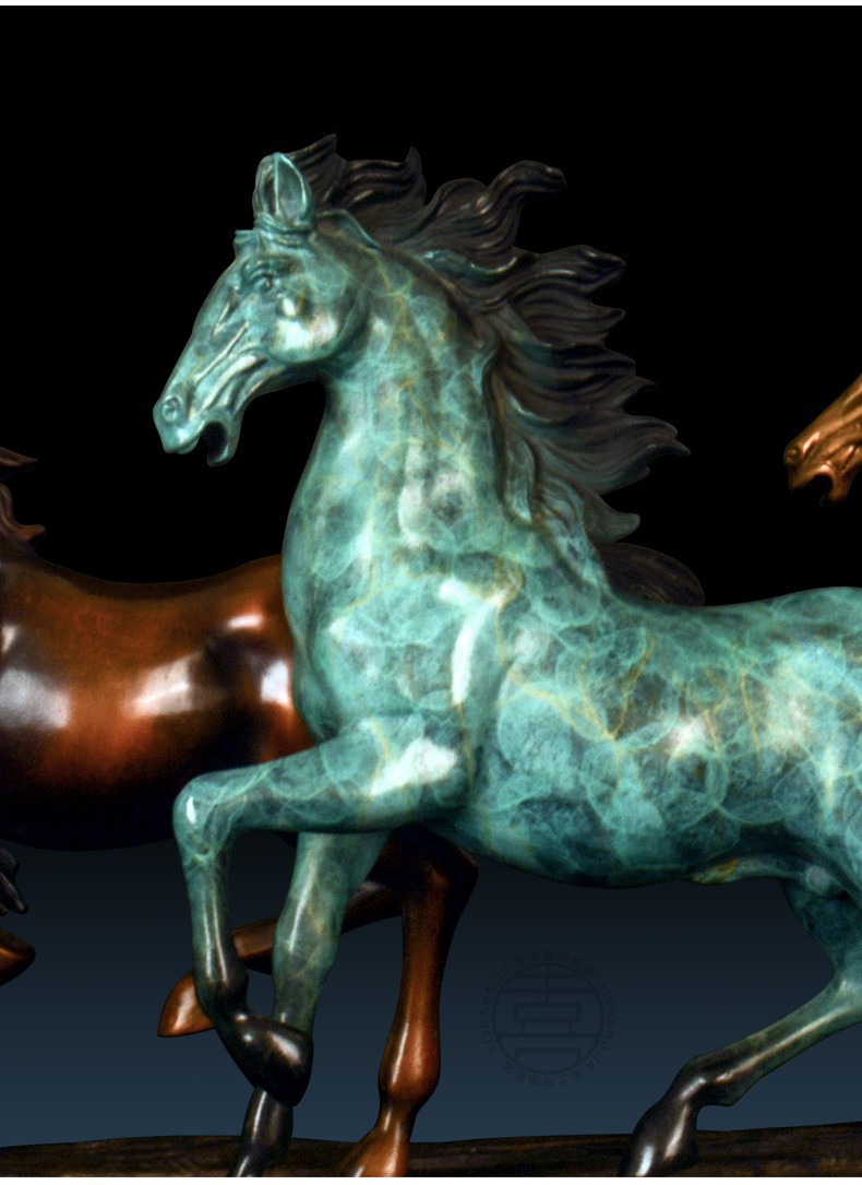 喜上佳全铜八骏马摆件装饰品酒店会所摆件新中式样板房客厅雕塑工艺品