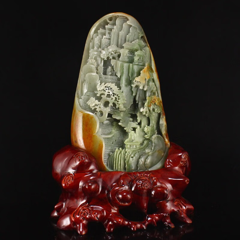 润饰 新疆和田玉玉石摆件手工雕秋山静逸山水创意家居摆设开业乔迁