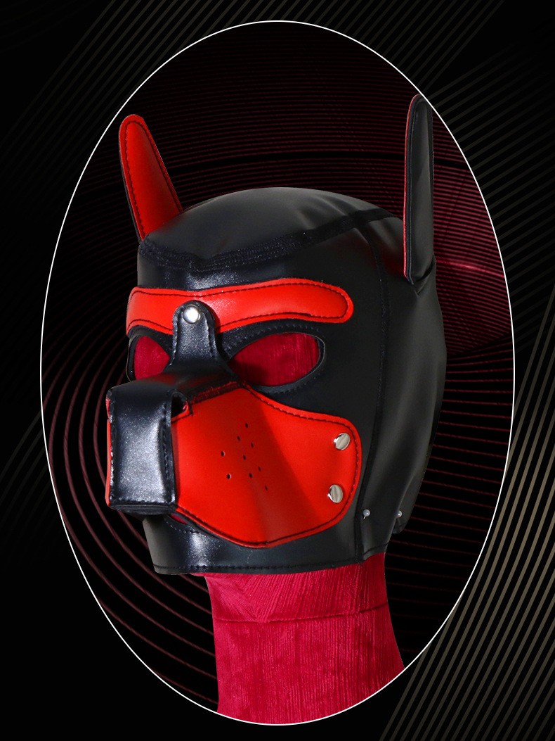 情趣头套软弹力皮革头套模拟狗狗面具角色扮演遮挡全包露眼面罩 另类