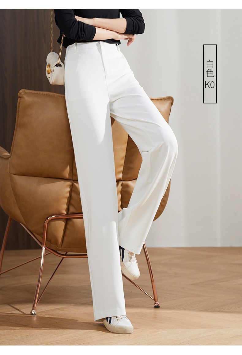 娅丽达女裤高腰直筒西装裤女休闲西裤2022春季新款裤子白色阔腿裤黑色