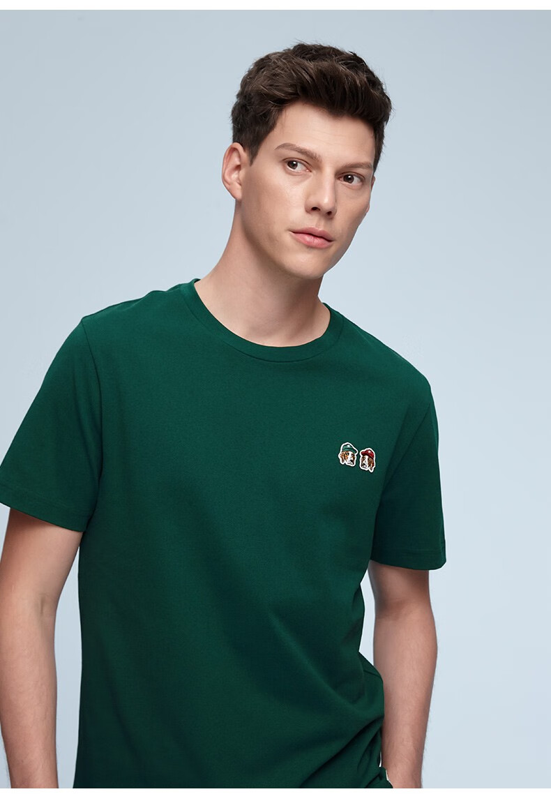 商场同款哈吉斯hazzys夏季新款男士双小狗logo圆领短袖t恤男astze01bi