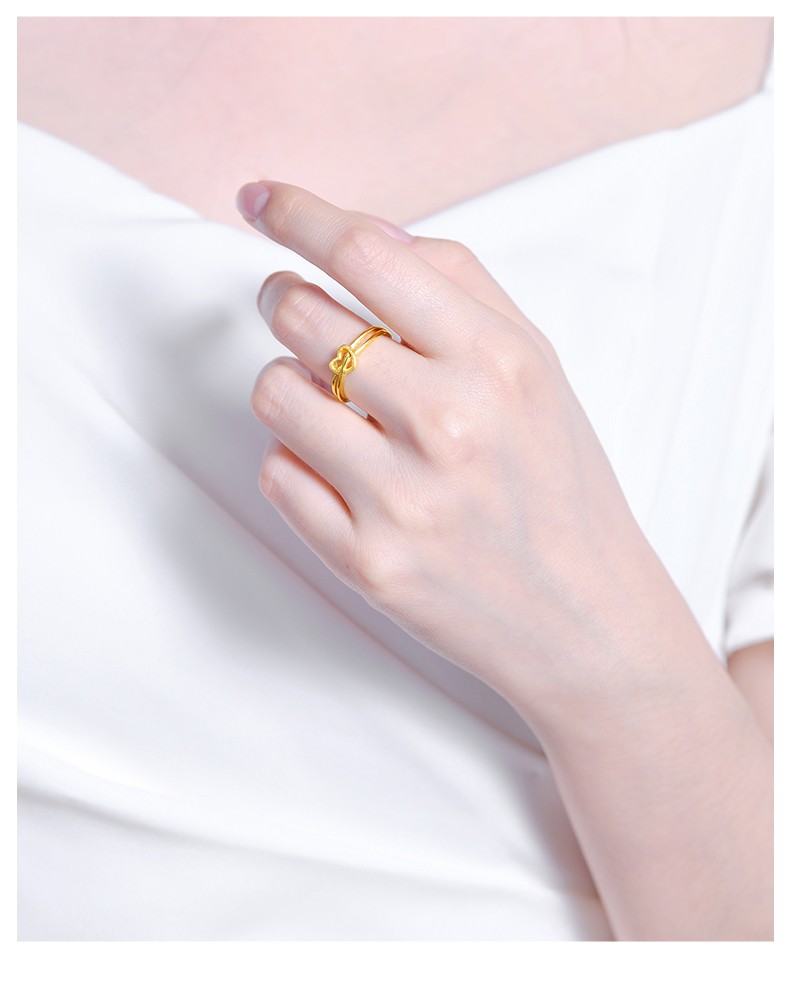 荟萃楼珠宝黄金戒指女款挚爱心形开口戒指足金戒指活口戒计价活口心形