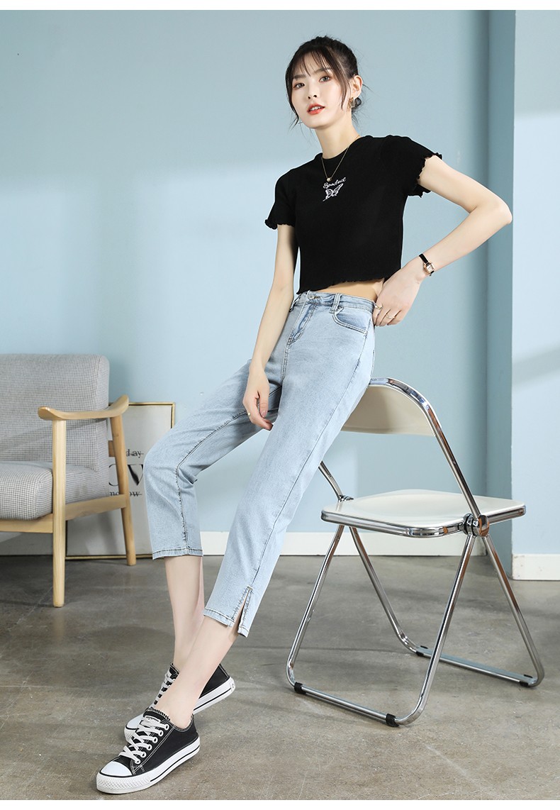 冰雪丹尼八分烟管牛仔裤女薄款2021年新款小个子九分高腰显瘦女裤夏季