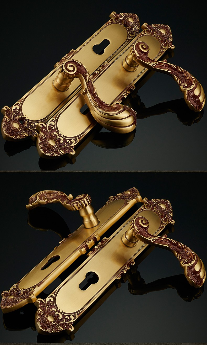 格林美域欧式门锁纯铜仿古室内门锁全铜子母门锁别墅卧室房门锁假锁不