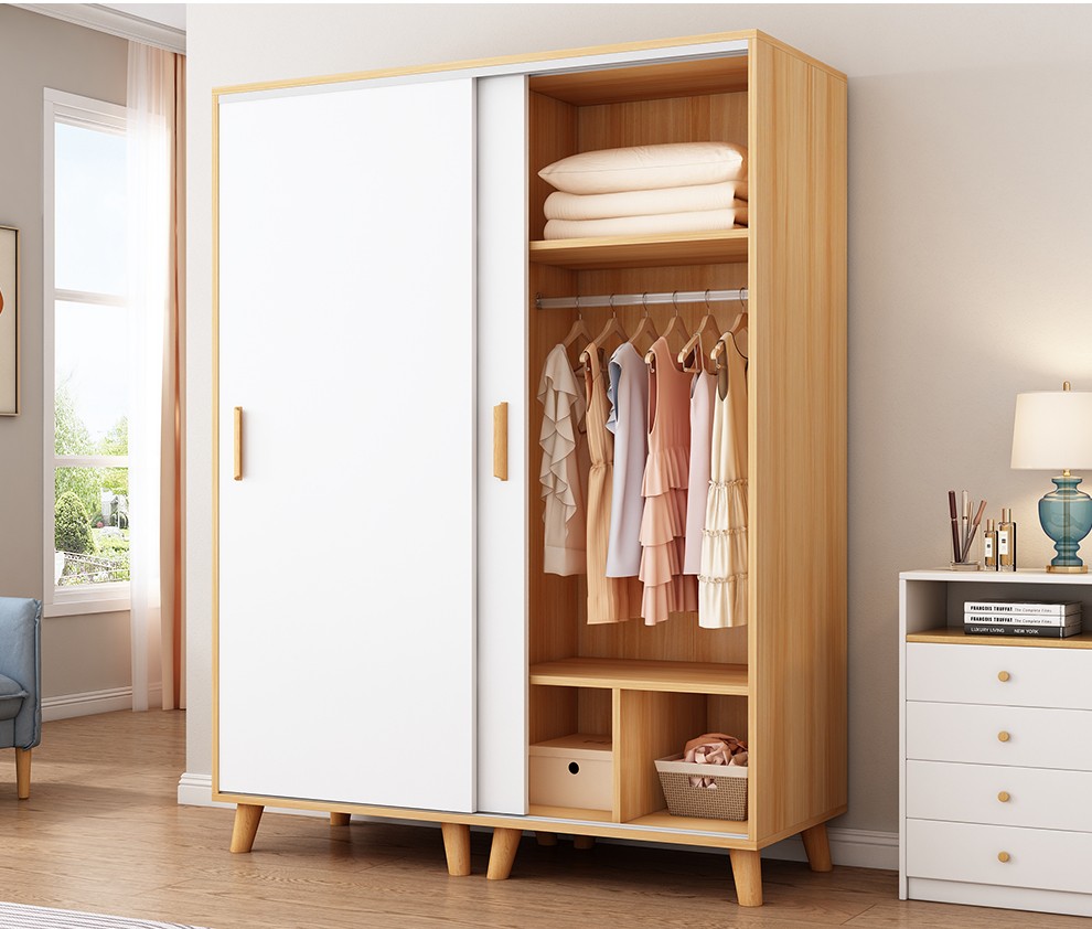 创奇衣柜推拉门实木质衣柜卧室两门衣柜家具大衣柜现代简约衣柜子浅