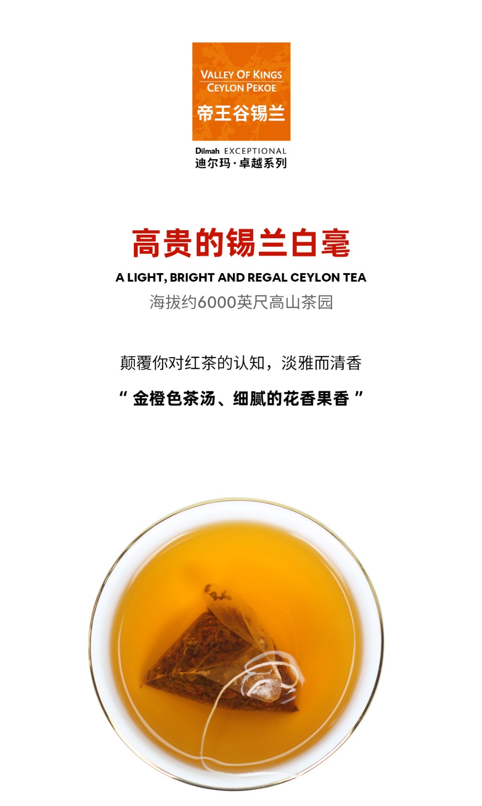 dilmah迪尔玛茶 斯里兰卡进口e系列帝王谷锡兰红茶2g*20茶包盒装 三角