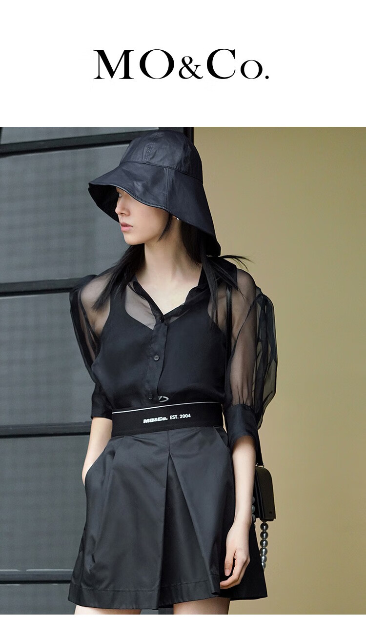 moco夏季新品真丝透明休闲泡泡袖衬衫mba2sht011摩安珂本白色s160