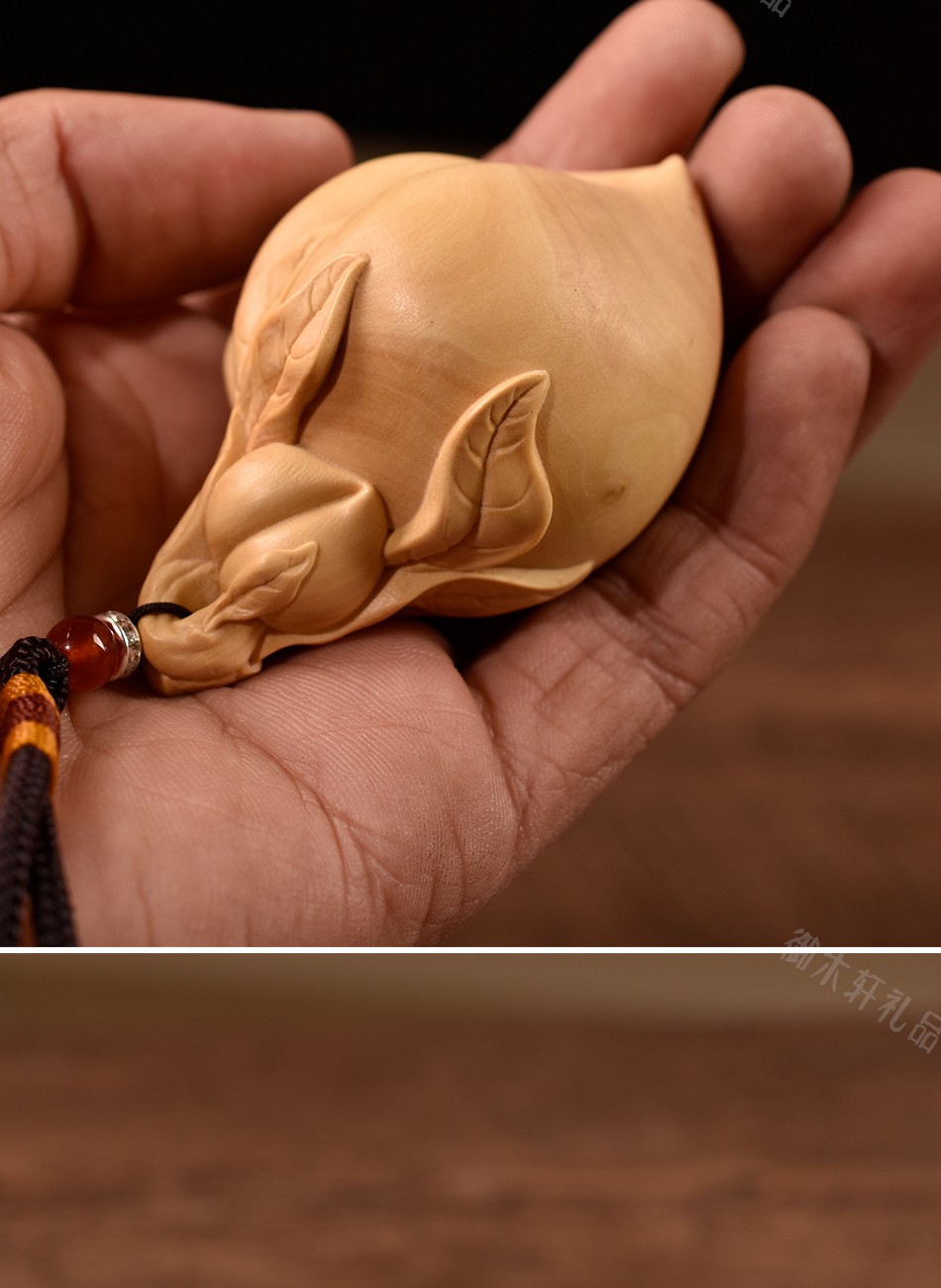 御木轩小叶黄杨木雕寿桃挂件实木雕刻工艺品汽车装饰挂件寿桃挂件