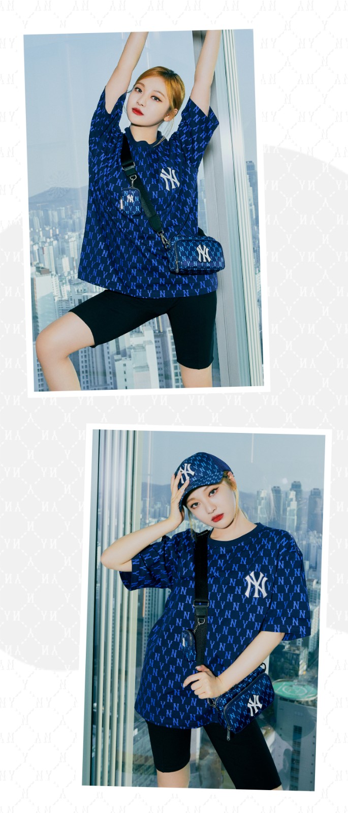 mlb 男女斜挎包许佳琪同款复古老花休闲单肩包22春新款 纽约洋基队