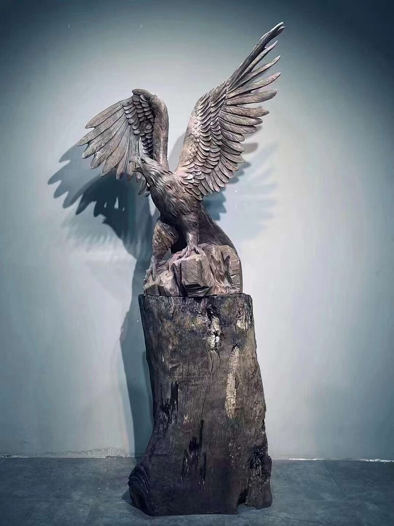 锋纯大红酸枝大宏展翅鹰木雕根雕家居客厅随行送礼开业办公室摆件 选