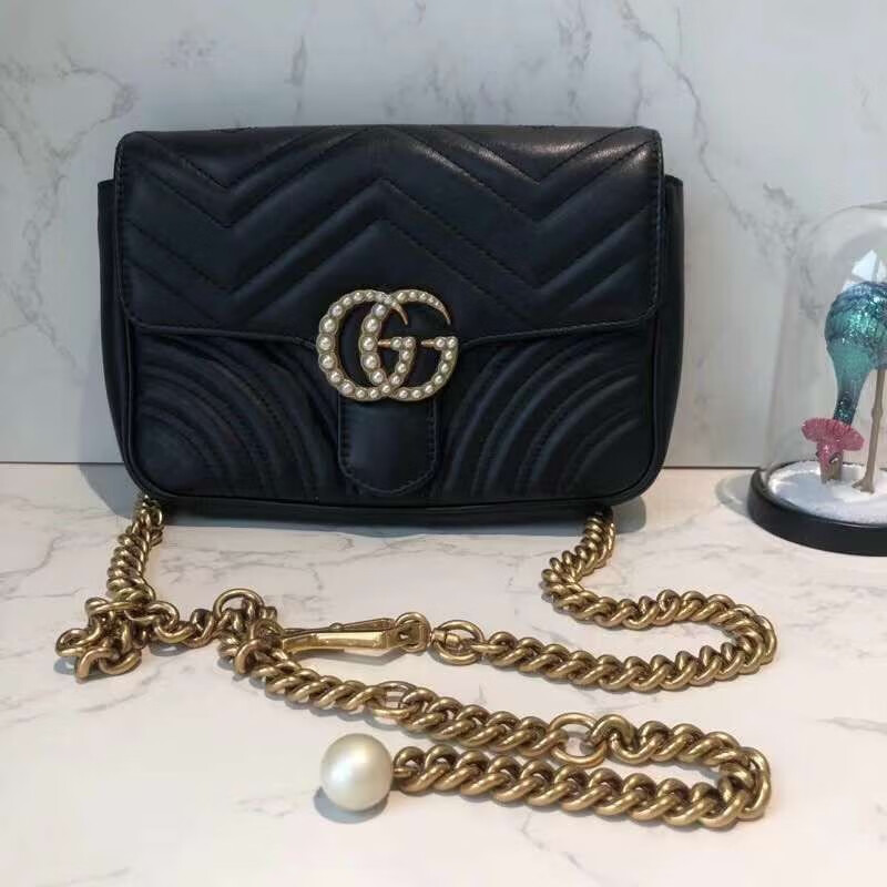 「二手95新」古驰 女包女士包包奢侈品 马蒙22marmont 珍珠包 链条包