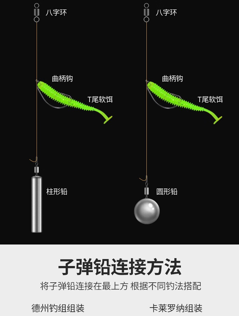 子弹铅坠路亚专用通心铅倒钓铅曲柄钩德州卡罗钓组子弹铅坠子 柱形倒