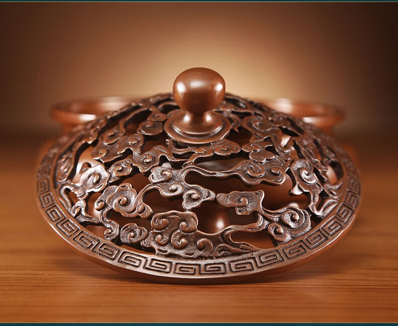 汉宫紫铜香炉佛堂香薰炉摆件客厅卧室书房香薰炉送朋友亲戚手工云纹盖