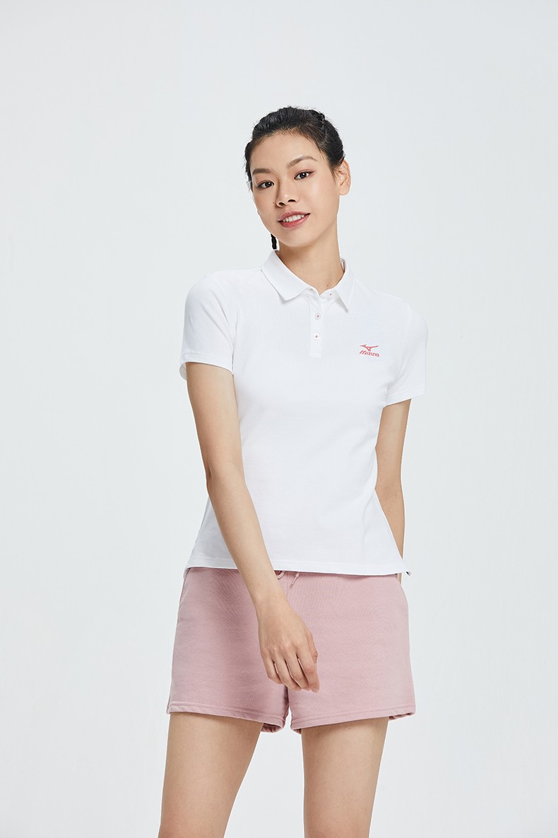 mizuno美津浓logo纯色百搭舒适女士短袖t恤polo衫65红色2xl