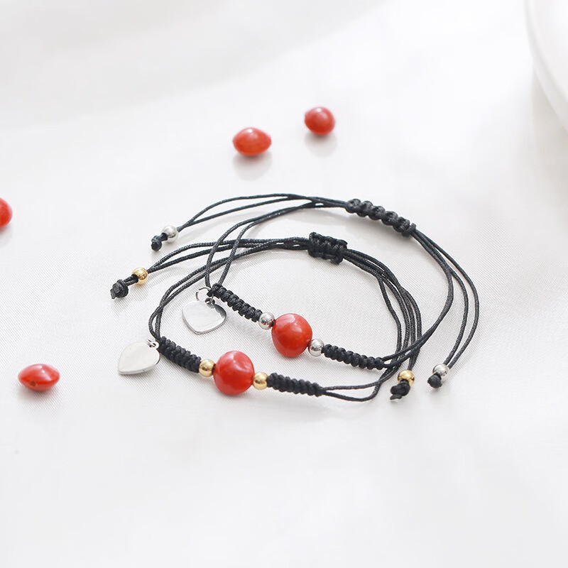 戚小米定制刻字贺朝谢俞红豆手链情侣手链一对男女款学生手链送男女友