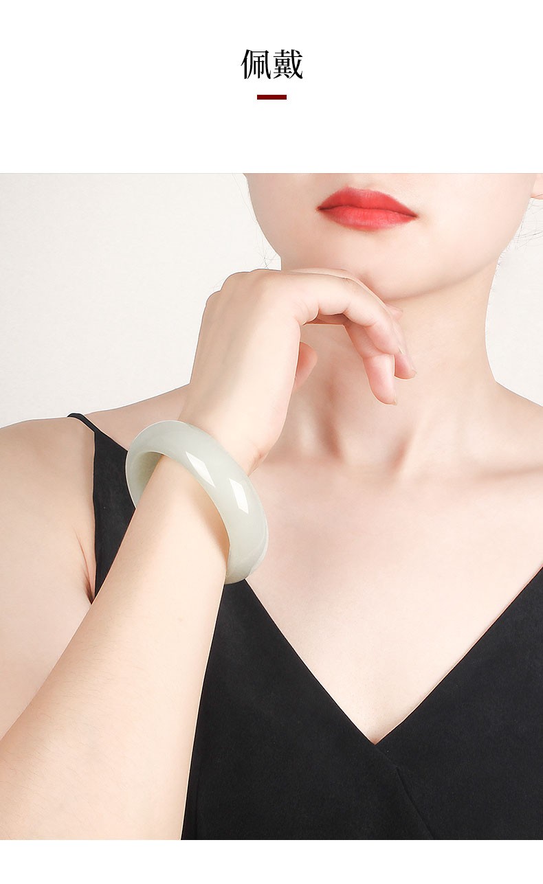 瑱瑜珠宝和田玉手镯玉手镯女款白玉石手镯真玉手镯孤品内径圈口57mm