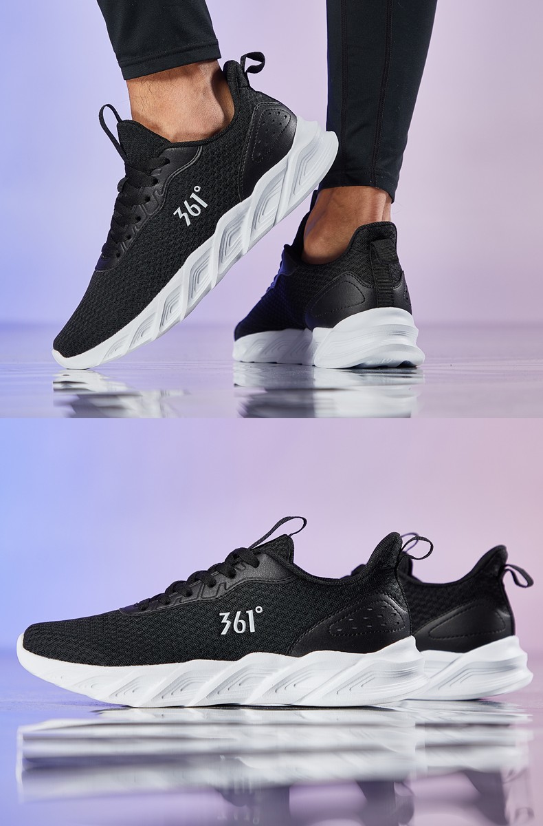 361男鞋2022夏季新款网面透气跑步鞋361度防滑减震运动鞋子男曜石黑