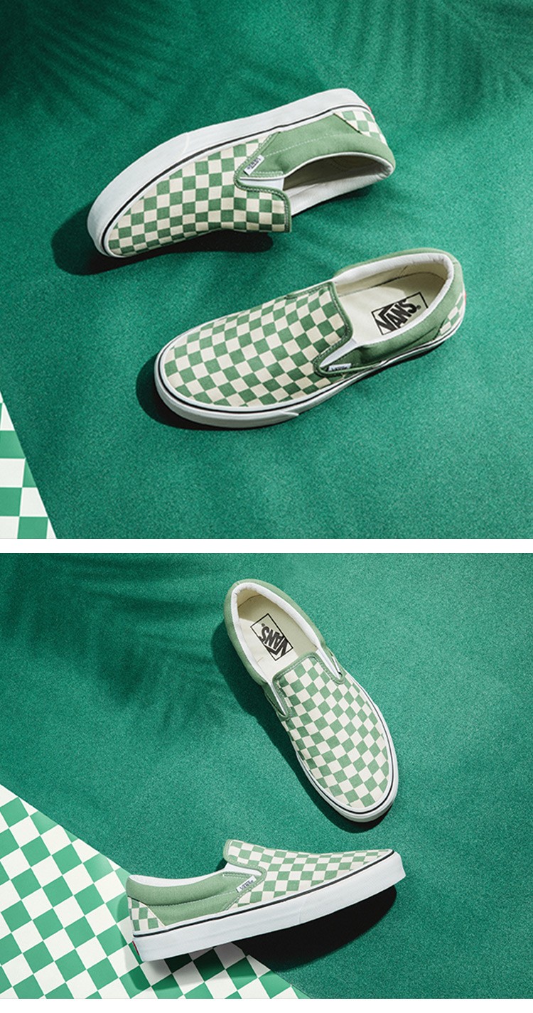 vans范斯官方 绿白棋盘格牛油果绿男鞋女鞋slip-on低帮帆布鞋 绿白