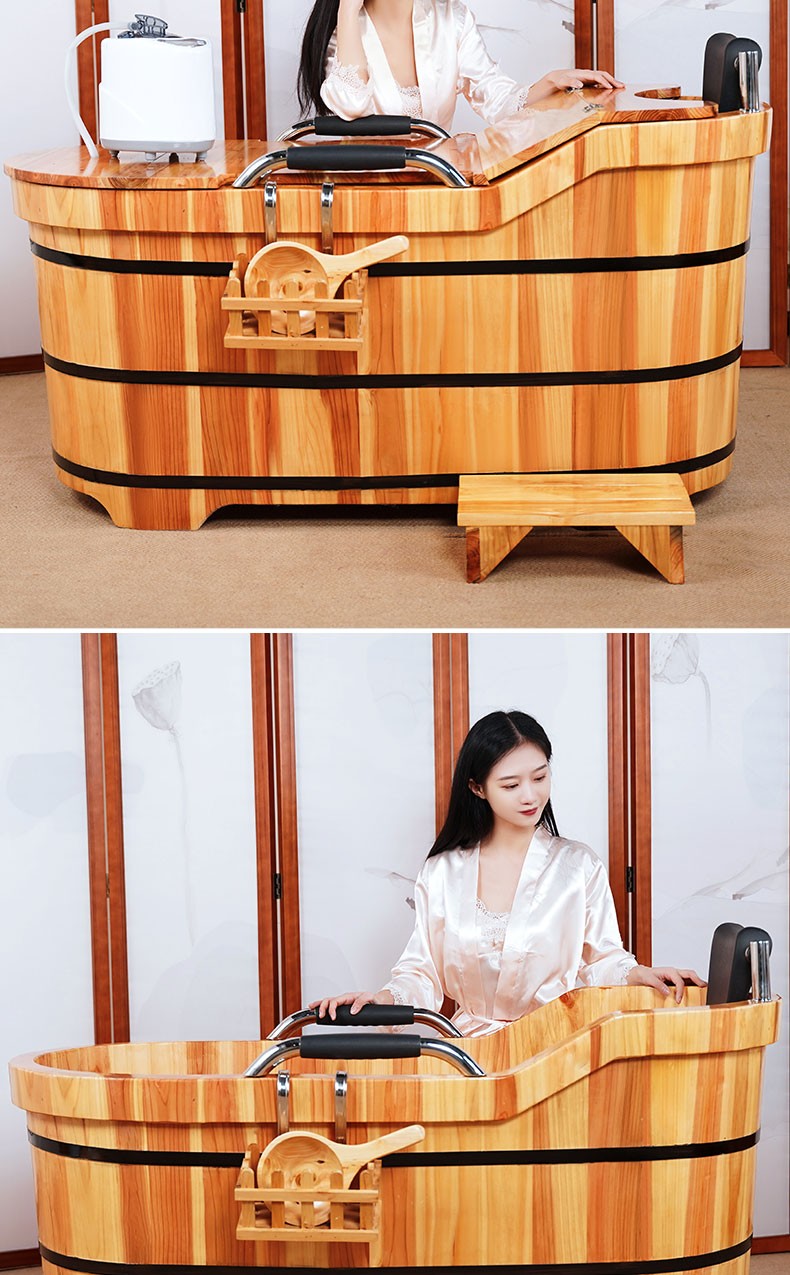 一休沐木桶浴桶洗澡盆浴沐缸桑拿药浴成人泡澡木桶实木蒸泡两用桶标准