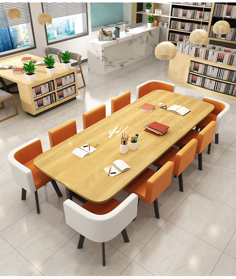 会议桌小型阅览室简约现代教育培训机构10人长方形长桌子大理石纹餐厅