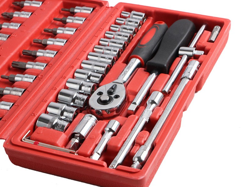 博霸手动五金工具组套机修套筒扳手汽保工具单位套46件套绿盒修理套装