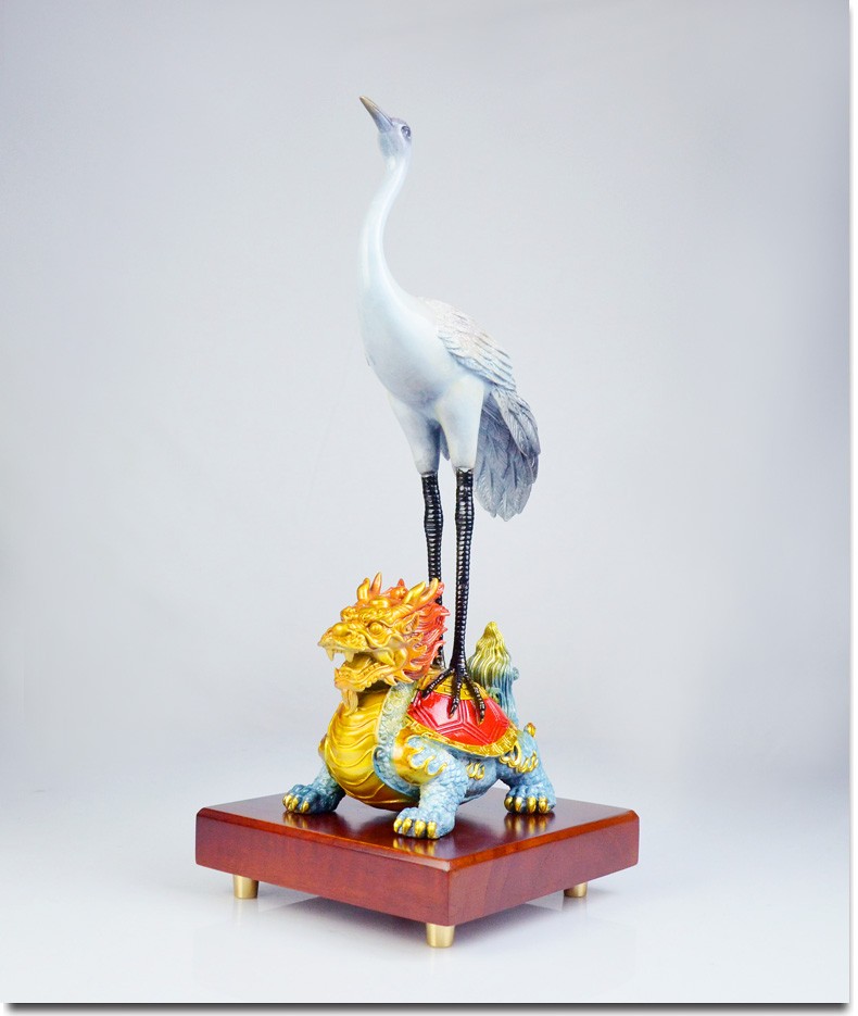 伯莎丹顿 纯铜龟鹤延年摆件祝寿礼物送长辈爷爷奶奶龙龟桌面客厅玄关