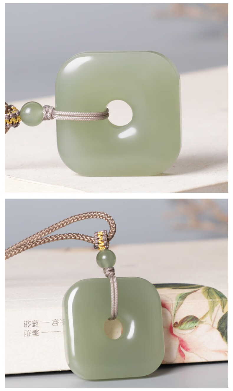 景曦 和田玉青白玉玉琮吊坠玉石平安扣挂件男女玉佩项链玉牌【图片