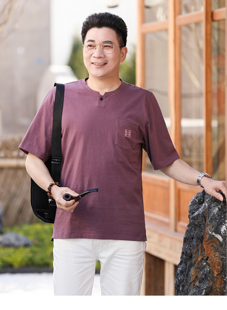 俞兆林爸爸装短袖t恤夏季中年男士纯棉上衣中老年人男圆领半袖汗衫薄