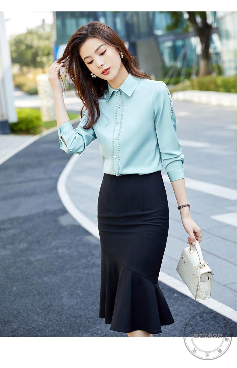 樱之花淑女坊职业装女装套装衬衫女新款纯色简约气质商务ol长袖纯色