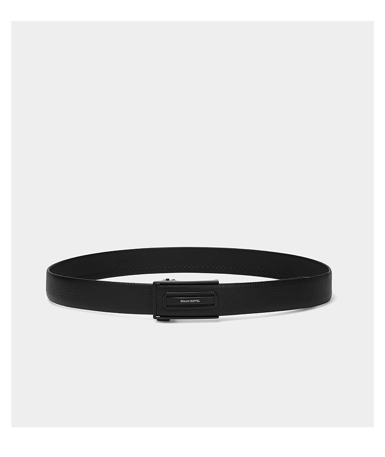 braunbuffel布兰施2021新款男士皮带不锈钢自动真皮腰带黑色1200