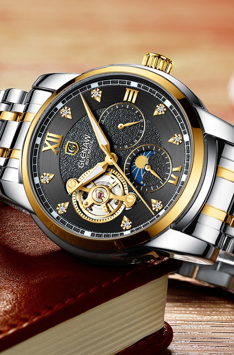 格伦高档品牌手表男全自动机械表男表镂空时尚潮流商务男士手表夜光