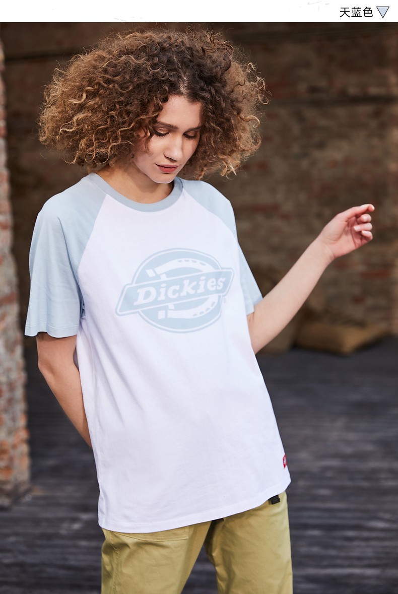 【经典系列】dickies短袖 男女同款logo印花插肩袖撞色拼接t恤女 t恤