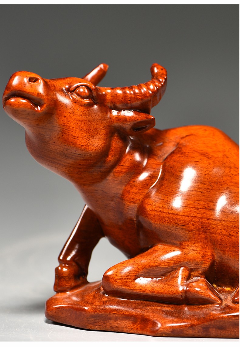 艺永轩花梨木雕牛摆件实木水牛工艺品牛气冲天家居客厅董事长总经理