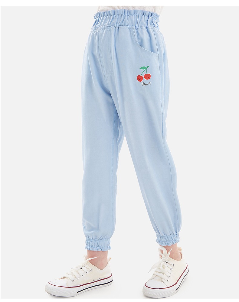 女童防蚊裤儿童夏季薄裤子2021新款运动裤大童女孩洋气天丝休闲裤深蓝