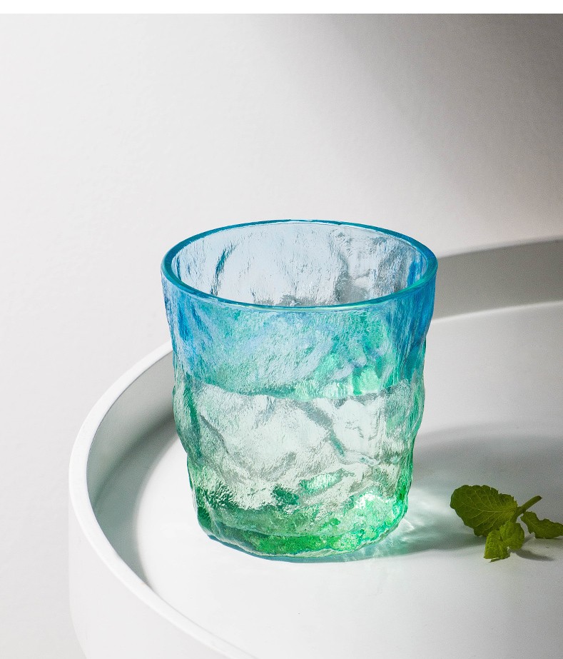 渐变色冰川纹玻璃杯女夏ins风高颜值水杯酒杯网红高级感彩色杯子华味