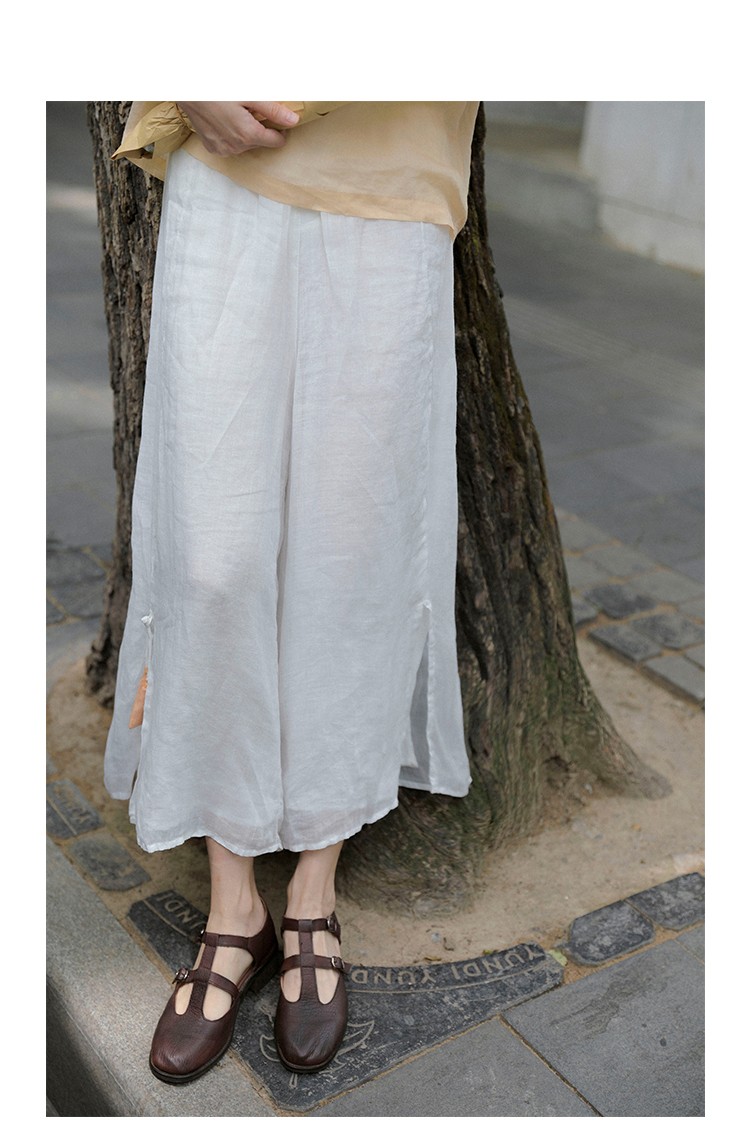 司寇双层仙气感裙裤100支细苎麻可然2021夏宽松白色阔腿裤有衬原创