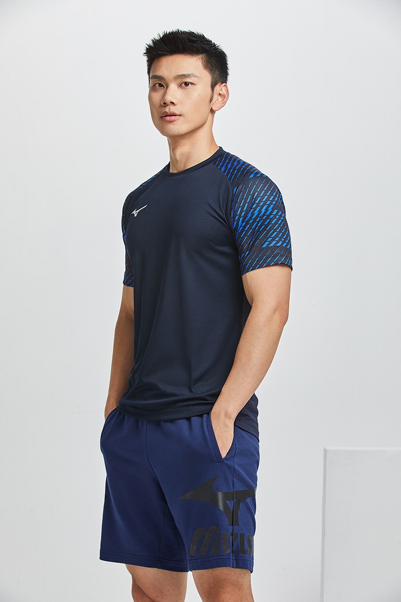 美津浓mizuno男圆领舒适短袖t恤纯色休闲运动football14藏青m
