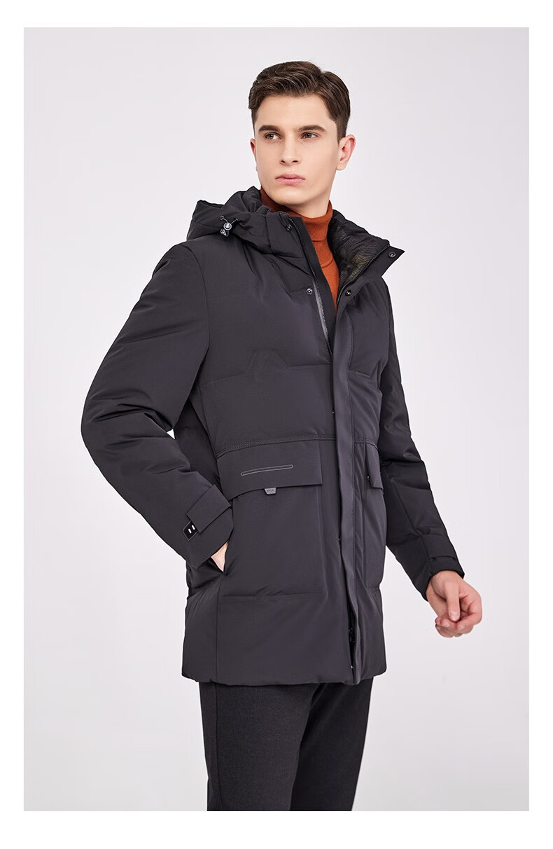 斯得雅(stava)男士羽绒服冬季连帽新款男装保暖纯色中长款外套男御寒