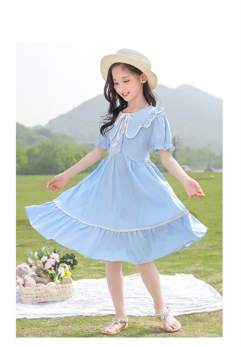 碧彩雅女童连衣裙夏天装8儿童洋气9中大童夏季十岁小女孩棉质公主裙子