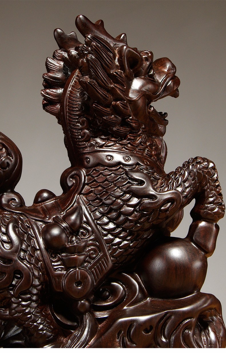 思古黑檀木雕麒麟摆件招财风水装饰品摆件实木雕刻工艺品乔迁礼物开业