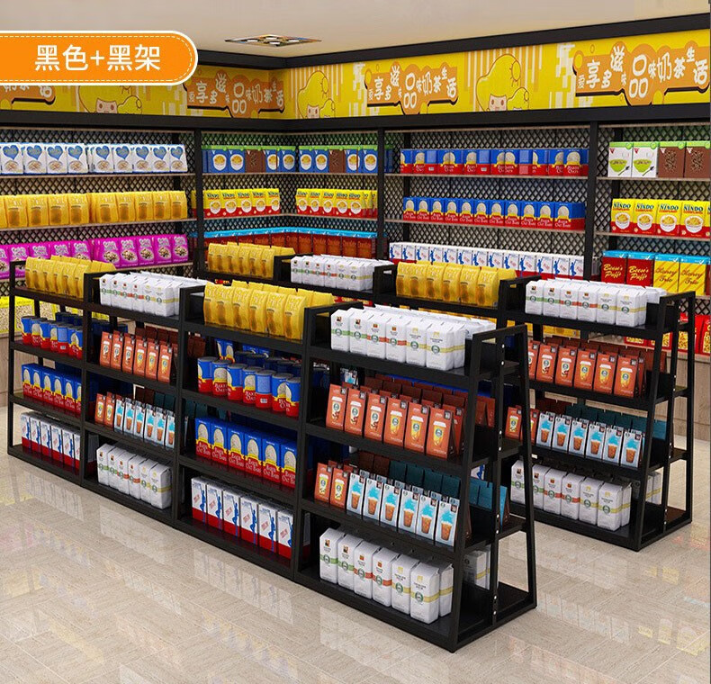 超市货架展示架商品陈列架小卖部便利店组合架零食促销柜子钢木多层