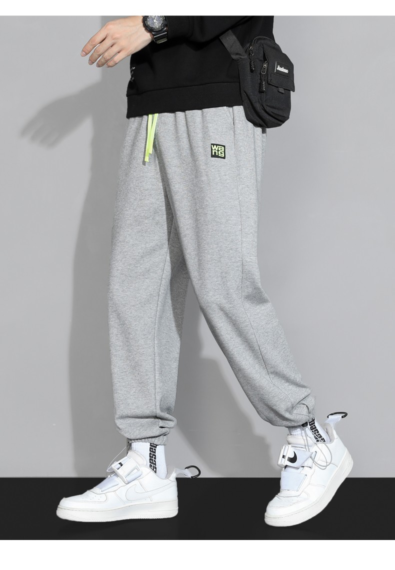 可晴尔华夫格灰色男士运动裤春秋直筒束脚裤春季宽松卫裤运动休闲长裤