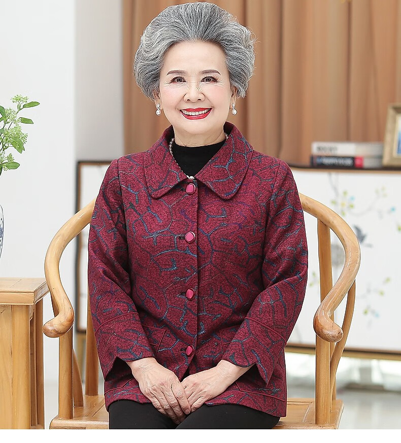奉孝奶奶春装外套老年人女60岁70妈妈老人毛呢衣服套装老太太呢子上衣