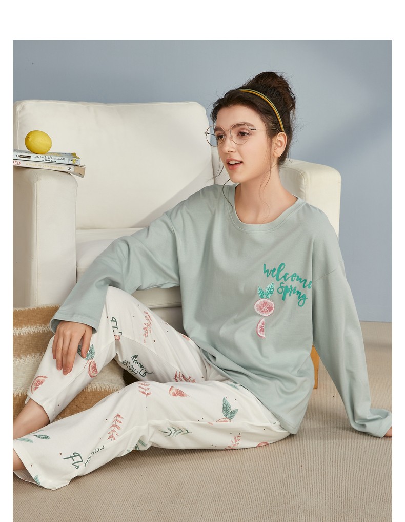 秋鹿春秋新款长袖套头纯棉睡衣女秋卡通可外穿全棉家居服套装qhgl2307