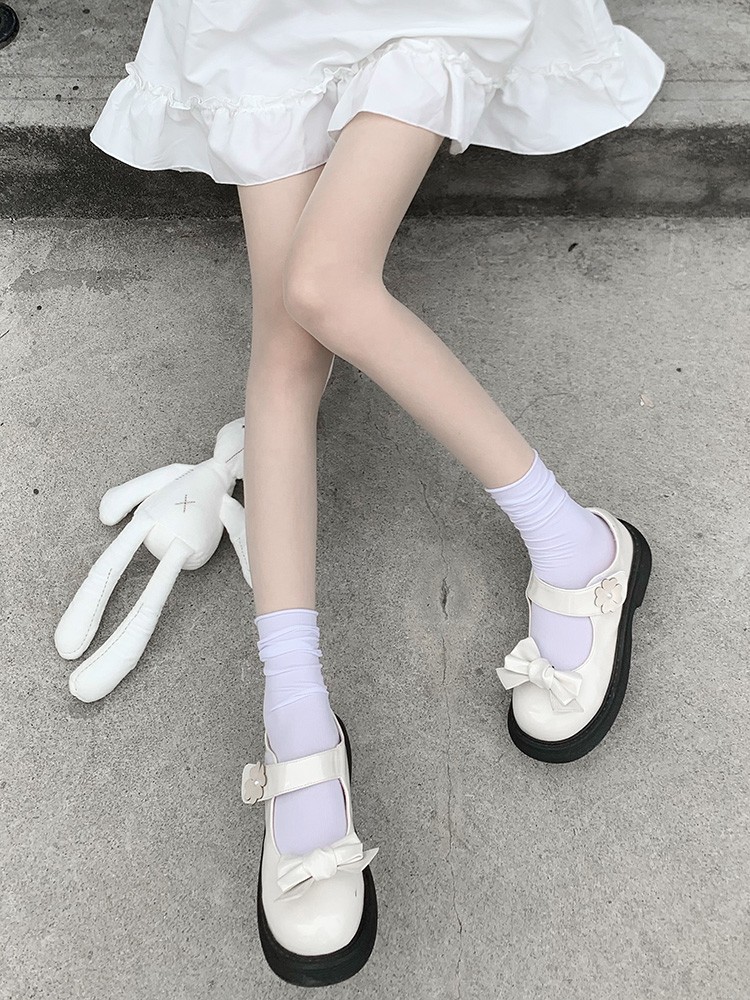 伦洛弗袜子女夏季薄款冰冰袜少女可爱jk堆堆袜日系中筒袜黑白纯色袜子