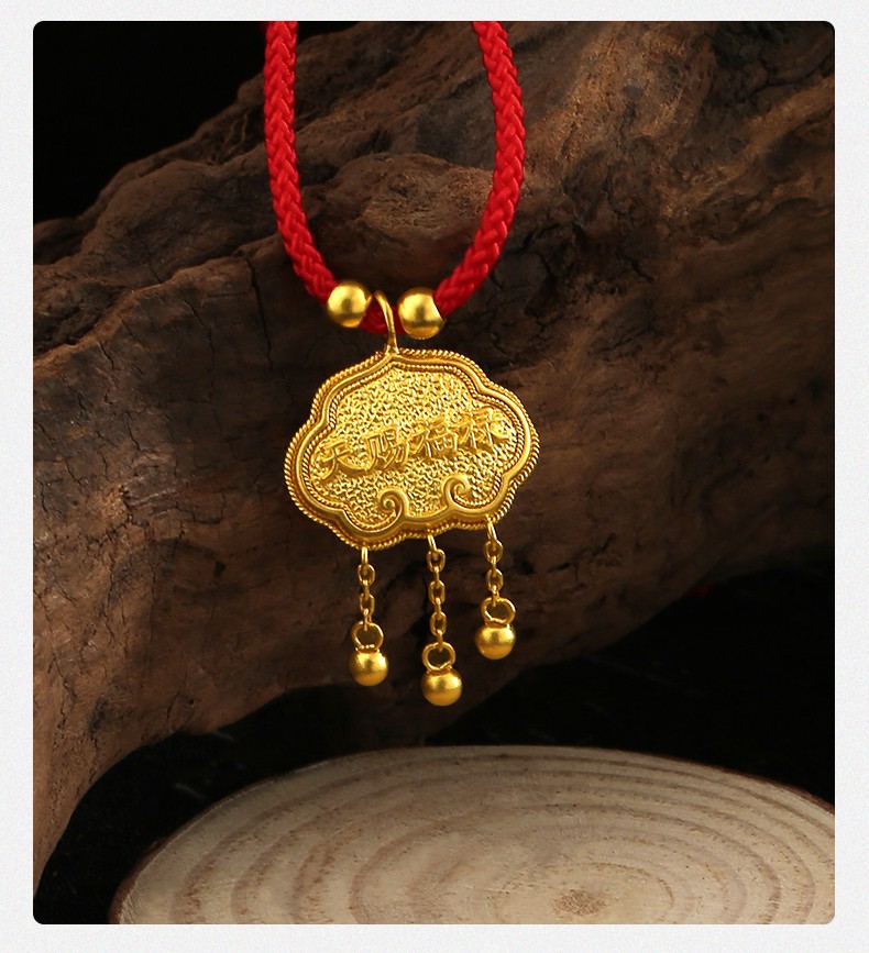 中国黄金黄金吊坠足金古法莲花锁吊坠时尚金锁创意首饰男女款送老婆女